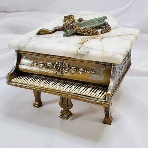 Thorens 1920'S Baby Grand Piano Swiss Brass Music Box Alabaster Marble Top READ